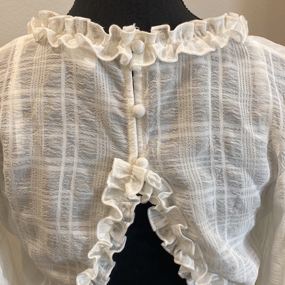 Selfie Leslie ruffle v neck white cut out long sleeve dress - Picture 8 of 14